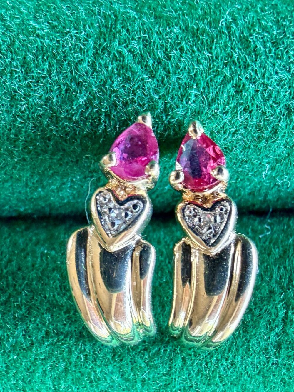 Delicate 10K Gold Ruby & Diamond Earrings ✨